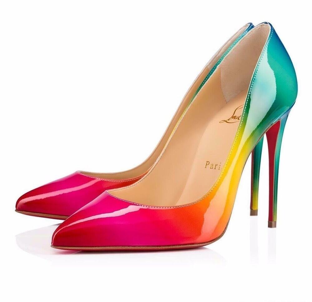 Christian Louboutin Patent Pigalle Follies 100 Rainbow Ombre Heel Sz. 39 / 9 NEW